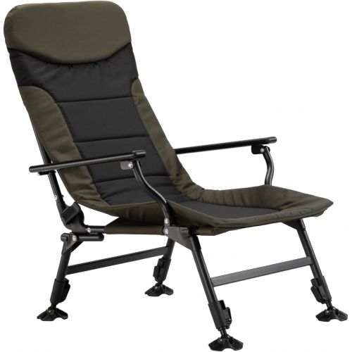  HollyHOME Outdoor Fishing Chair with 4 Adjustable Legs, 180°Multi-Angle Lumbar Back Support, Thick Mat Folding Camping Lounge Chair, Portable Reclining Armchair for Game, Picnic, B