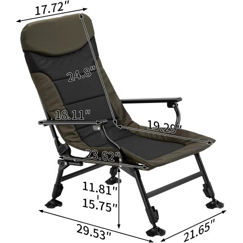  HollyHOME Outdoor Fishing Chair with 4 Adjustable Legs, 180°Multi-Angle Lumbar Back Support, Thick Mat Folding Camping Lounge Chair, Portable Reclining Armchair for Game, Picnic, B