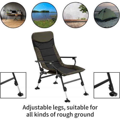  HollyHOME Outdoor Fishing Chair with 4 Adjustable Legs, 180°Multi-Angle Lumbar Back Support, Thick Mat Folding Camping Lounge Chair, Portable Reclining Armchair for Game, Picnic, B