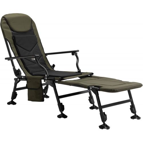  HollyHOME Outdoor Expandable Fishing Chair with Removable Cushion and Adjustable Legs, Multi-Angle Lumbar Back Support, Folding Camping Lounge Chair with Footrest Pads, Picnic Recl