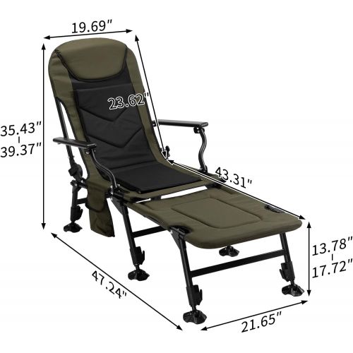  HollyHOME Outdoor Expandable Fishing Chair with Removable Cushion and Adjustable Legs, Multi-Angle Lumbar Back Support, Folding Camping Lounge Chair with Footrest Pads, Picnic Recl