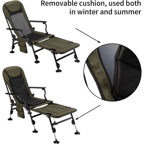  HollyHOME Outdoor Expandable Fishing Chair with Removable Cushion and Adjustable Legs, Multi-Angle Lumbar Back Support, Folding Camping Lounge Chair with Footrest Pads, Picnic Recl