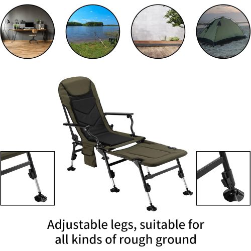  HollyHOME Outdoor Expandable Fishing Chair with Removable Cushion and Adjustable Legs, Multi-Angle Lumbar Back Support, Folding Camping Lounge Chair with Footrest Pads, Picnic Recl
