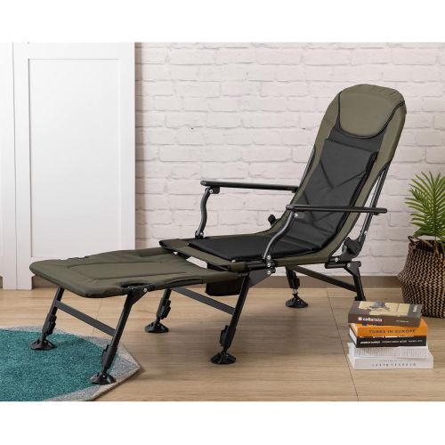  HollyHOME Outdoor Expandable Fishing Chair with Removable Cushion and Adjustable Legs, Multi-Angle Lumbar Back Support, Folding Camping Lounge Chair with Footrest Pads, Picnic Recl