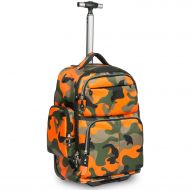HollyHOME 20 inches Big Storage Waterproof Wheeled Rolling Backpack Travel Luggage for Boys Students School Books Laptop Bag, Orange Camouflage