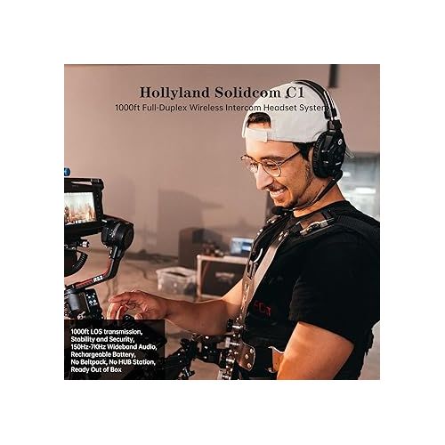  Hollyland Solidcom C1 Full-Duplex 6 Users Wireless Headset Intercom System 1100ft Single Ear Headset Headphone Microphone with 12 Batteries & Replaceable Earpads