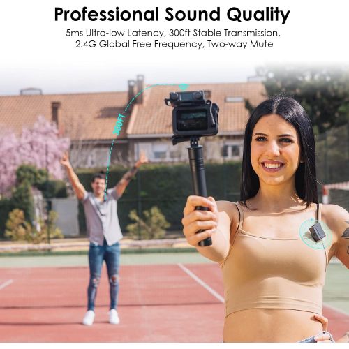  [아마존베스트]HollyView Hollyland Lark 150 2.4GHz Wireless Lavalier Microphone System with 2 Transmitters, 1 Receiver and 2 Lapel Microphones, 5ms Latency with 100m Range, 18 Hours Use, Ideal for DSLR Cam