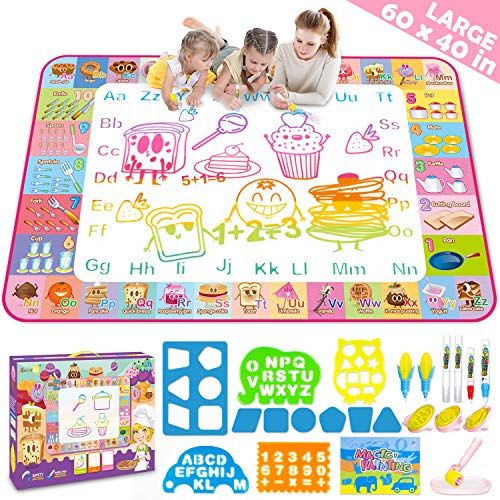  [아마존베스트]Hollyhi Water Drawing Mat,Kids Toddlers Writing Painting Toy Board Educational Toys for Age 3 4 5 6 7 8 Year Old Boys Girls,Neon Color Writing Drawing Mat Best Holiday Christmas Birthday G