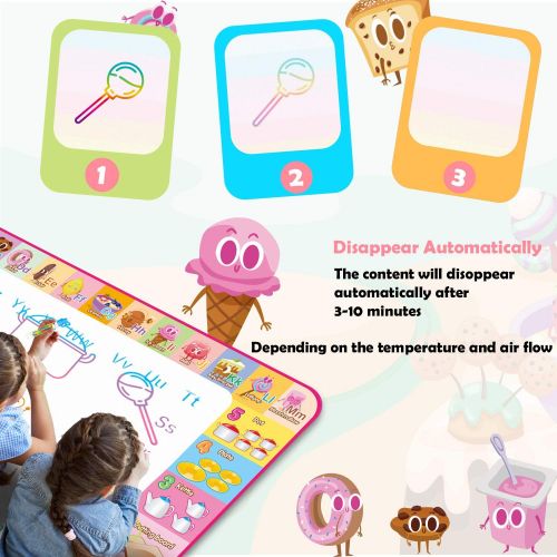  [아마존베스트]Hollyhi Water Drawing Mat,Kids Toddlers Writing Painting Toy Board Educational Toys for Age 3 4 5 6 7 8 Year Old Boys Girls,Neon Color Writing Drawing Mat Best Holiday Christmas Birthday G