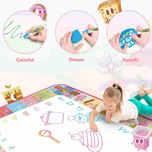  [아마존베스트]Hollyhi Water Drawing Mat,Kids Toddlers Writing Painting Toy Board Educational Toys for Age 3 4 5 6 7 8 Year Old Boys Girls,Neon Color Writing Drawing Mat Best Holiday Christmas Birthday G