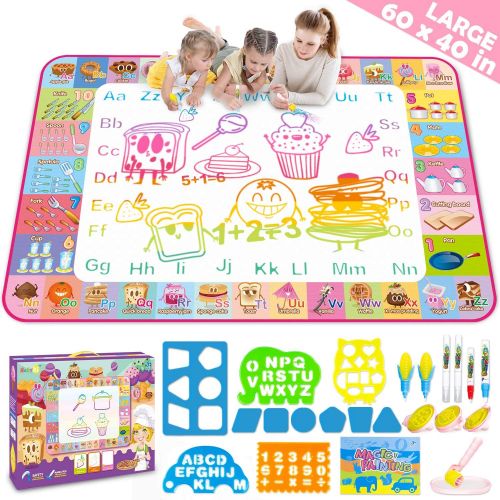  [아마존베스트]Hollyhi Water Drawing Mat,Kids Toddlers Writing Painting Toy Board Educational Toys for Age 3 4 5 6 7 8 Year Old Boys Girls,Neon Color Writing Drawing Mat Best Holiday Christmas Birthday G