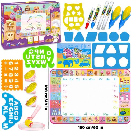  [아마존베스트]Hollyhi Water Drawing Mat,Kids Toddlers Writing Painting Toy Board Educational Toys for Age 3 4 5 6 7 8 Year Old Boys Girls,Neon Color Writing Drawing Mat Best Holiday Christmas Birthday G