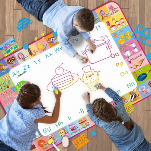  [아마존베스트]Hollyhi Water Drawing Mat,Kids Toddlers Writing Painting Toy Board Educational Toys for Age 3 4 5 6 7 8 Year Old Boys Girls,Neon Color Writing Drawing Mat Best Holiday Christmas Birthday G