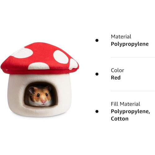  Hollypet Small Pet Animals Bed Dutch Pig Hamster Nest Hedgehog Rat Chinchilla Guinea Habitat Mini House, Red Mushroom, S