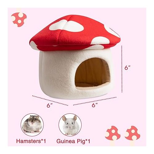  Hollypet Small Pet Animals Bed Dutch Pig Hamster Nest Hedgehog Rat Chinchilla Guinea Habitat Mini House, Red Mushroom, S