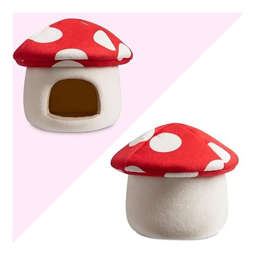  Hollypet Small Pet Animals Bed Dutch Pig Hamster Nest Hedgehog Rat Chinchilla Guinea Habitat Mini House, Red Mushroom, S