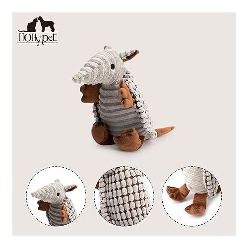  Hollypet Dog Toys, Plush Dog Toys, Squeaky Dog Toys, Stuffed Toys for Small Medium Large All Breed Sizes Dogs, Big Armadillo Animals Toy, Puppy Chew Toy with Clean Teeth, Gray