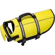 Hollypet Dog Life Jacket Adjustable Dog Lifesaver Safety Reflective Vest Pet Life Preserver with Rescue Handle Neon Yellow