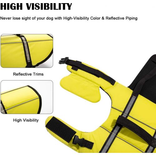  Hollypet Dog Life Jacket Adjustable Dog Lifesaver Safety Reflective Vest Pet Life Preserver with Rescue Handle Neon Yellow