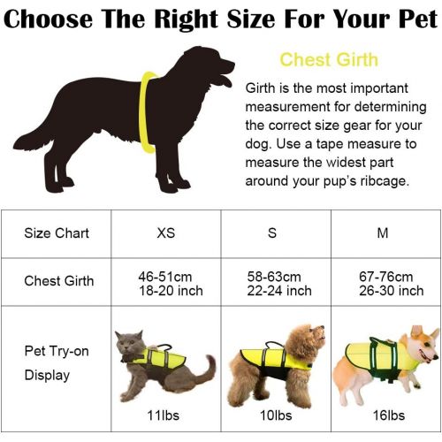  Hollypet Dog Life Jacket Adjustable Dog Lifesaver Safety Reflective Vest Pet Life Preserver with Rescue Handle Neon Yellow