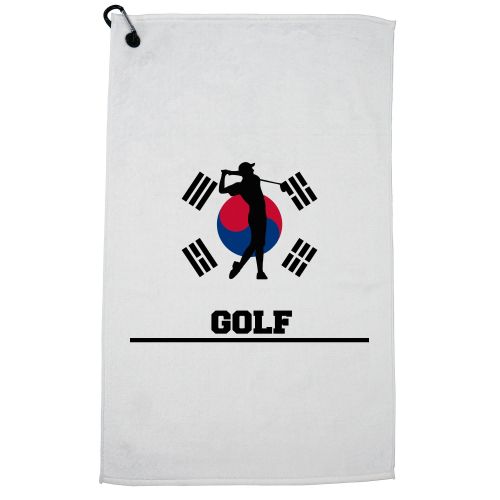  Hollywood Thread South Korea Olympic - Golf - Flag - Silhouette Golf Towel with Carabiner Clip