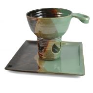Holman Pottery Handmade Ceramic 3-piece Fondue Set, Green Earth