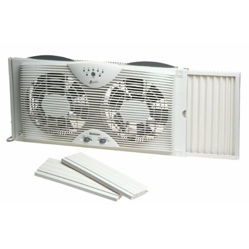  Holmes Dual 8 Blade Twin Window Fan with LED One Touch Thermostat Control