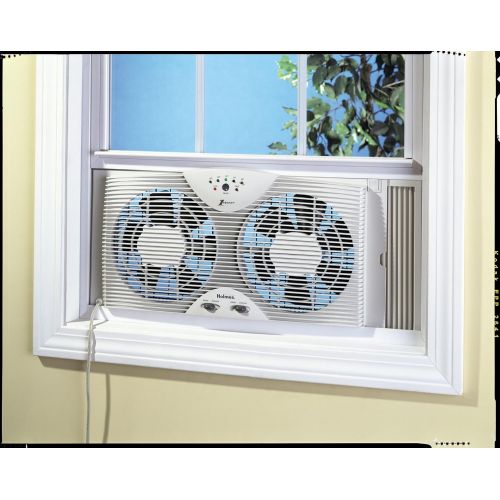  Holmes Dual 8 Blade Twin Window Fan with LED One Touch Thermostat Control