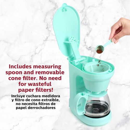  Holstein Housewares - 5-Cup Compact Coffee Maker, Mint - Convenient and User Friendly with Auto Pause and Serve Functions