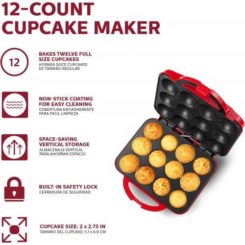  Holstein Housewares Cupcake Maker, Non-Stick Coating, Red - Makes 12 Full Size Cupcakes, Muffins, Cinnamon Buns, and much more for Birthdays, Holidays, Bake Sales or Special Occasi