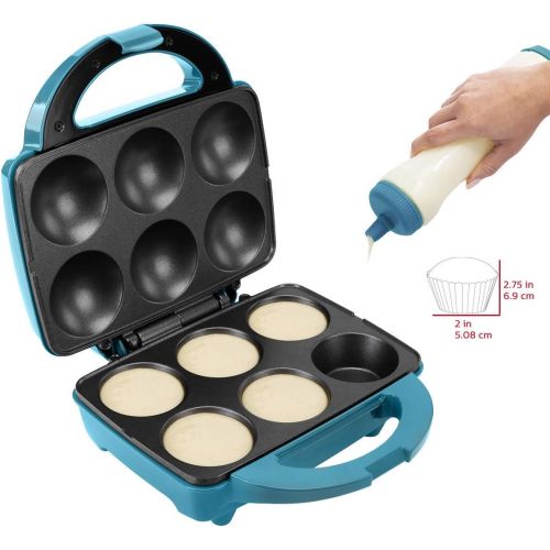  Holstein Housewares - Non-Stick Cupcake Maker, Teal/Stainless Steel - Makes 6 Cupcakes, Muffins, Cinnamon Buns, and more for Birthdays, Holidays, Bake Sales or Special Occasions