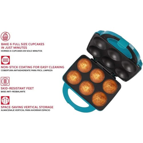  Holstein Housewares - Non-Stick Cupcake Maker, Teal/Stainless Steel - Makes 6 Cupcakes, Muffins, Cinnamon Buns, and more for Birthdays, Holidays, Bake Sales or Special Occasions