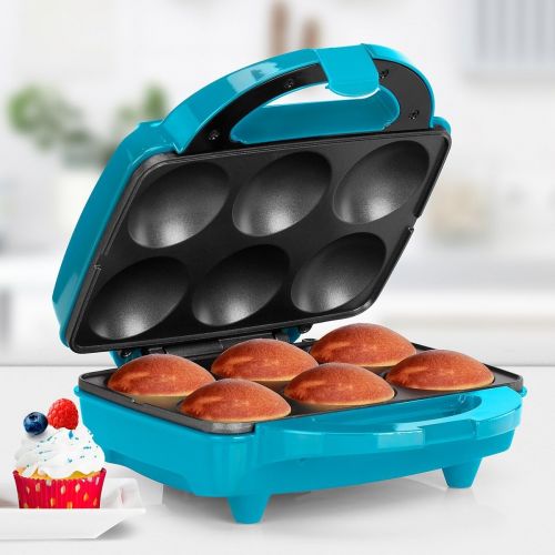  Holstein Housewares - Non-Stick Cupcake Maker, Teal/Stainless Steel - Makes 6 Cupcakes, Muffins, Cinnamon Buns, and more for Birthdays, Holidays, Bake Sales or Special Occasions