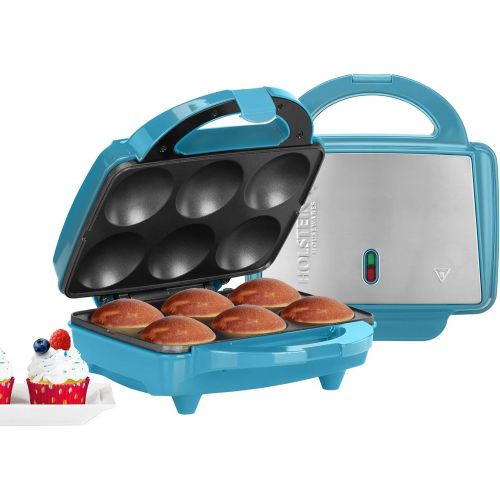  Holstein Housewares - Non-Stick Cupcake Maker, Teal/Stainless Steel - Makes 6 Cupcakes, Muffins, Cinnamon Buns, and more for Birthdays, Holidays, Bake Sales or Special Occasions