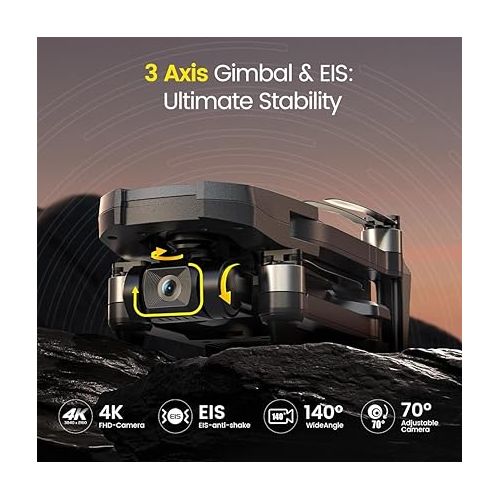 Holy Stone HS720R 3 Axis Gimbal GPS Drones with Camera for Adults 4K EIS; FPV RC Drone, Foldable Quadcopter with 10000 Feet Video Transmission Control Range, Brushless Motor, Follow Me, Auto Return