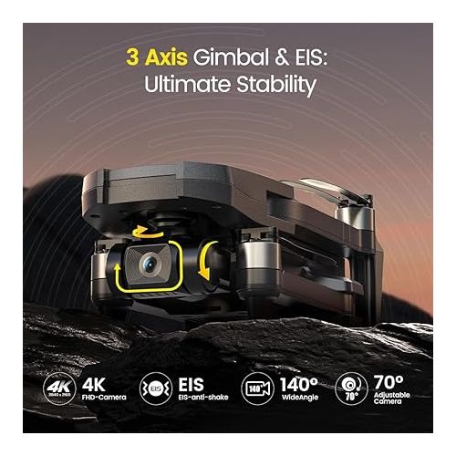  Holy Stone HS720R 3 Axis Gimbal GPS Drones with Camera for Adults 4K EIS; FPV RC Drone, Foldable Quadcopter with 10000 Feet Video Transmission Control Range, Brushless Motor, Follow Me, Auto Return