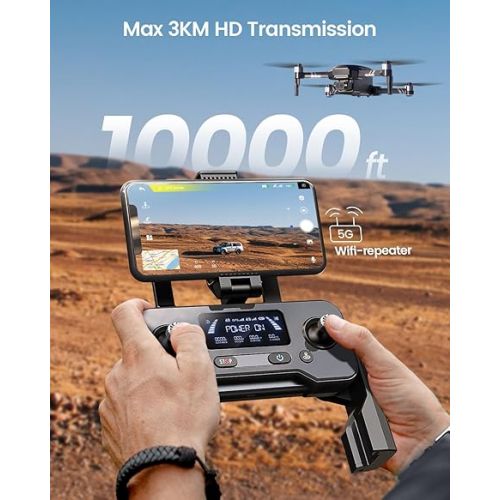  Holy Stone HS600 2-Axis Gimbal Drones with 4K EIS Camera for Adults, Integrated Remote ID, 2 Batteries 56-Min Flight Time, 10000 FT Range Transmission, GPS Drone with Brushless Motors, 4K/30FPS