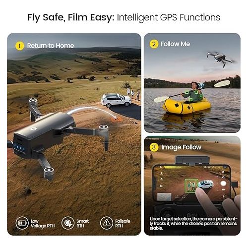  Holy Stone GPS Drone with 4K UHD Camera for Adults Beginner; HS360S 249g Foldable FPV RC Quadcopter with 10000 Feet Control Range, Brushless Motor, Follow Me, Smart Return Home, 5G Transmission