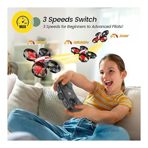  Holy Stone Mini Drone for Kids and Beginners RC Nano Quadcopter Indoor Small Helicopter Plane with Auto Hovering, 3D Flips, Headless Mode and 3 Batteries, Great Gift Toy for Boys and Girls, Red