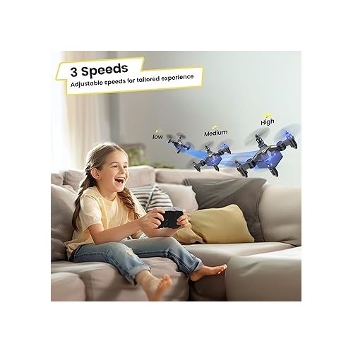  Holy Stone HS190 Drone for Kids, Mini Drone with One-Key Takeoff/Landing, 3D Flips, 3 Speeds and Auto Hovering, Easy to Fly Kids Gifts Toys for Boys and Girls, Blue