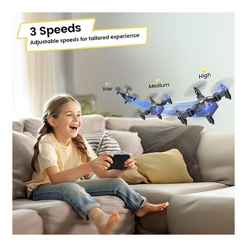  Holy Stone HS190 Drone for Kids, Mini Drone with One-Key Takeoff/Landing, 3D Flips, 3 Speeds and Auto Hovering, Easy to Fly Kids Gifts Toys for Boys and Girls, Blue