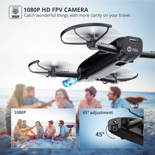  Holy Stone HS161 Drone with Camera for Adults 1080P FHD, FPV Foldable Drones with Optical Flow Positioning, Gesture Control, Handheld Camera, Power Bank and Flashlight Mode, 2 Modu