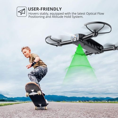  Holy Stone HS161 Drone with Camera for Adults 1080P FHD, FPV Foldable Drones with Optical Flow Positioning, Gesture Control, Handheld Camera, Power Bank and Flashlight Mode, 2 Modu