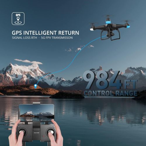  Holy Stone HS120D GPS Drone with Camera for Adults 2K UHD FPV, Quadcotper with Auto Return Home, Follow Me, Altitude Hold, Way-points Functions, Includes 3 Batteries and Carrying B