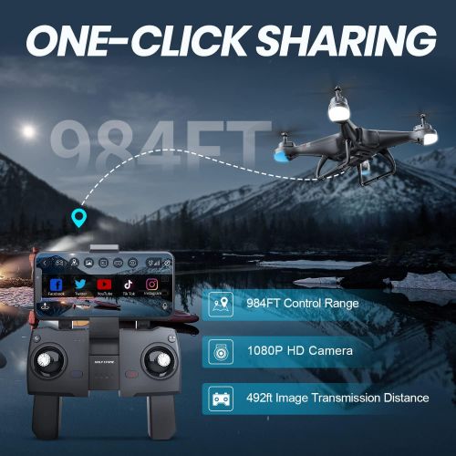  Holy Stone GPS Drone with 1080P HD Camera FPV Live Video for Adults and Kids, Quadcopter HS110G with Carrying Bag, 2 Batteries, Altitude Hold, Follow Me and Auto Return, Easy to Us