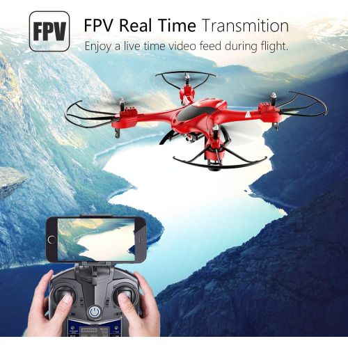  Holy Stone HS200 FPV RC Drone with HD WiFi Camera Live Feed 2.4GHz 4CH 6-Axis Gyro Quadcopter with Altitude Hold, Gravity Sensor and Headless Mode RTF Helicopter, Color Red