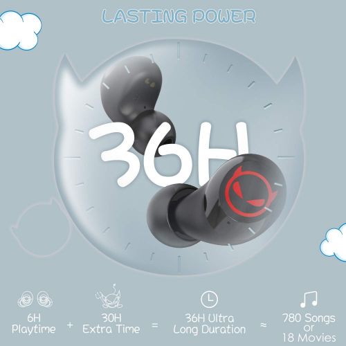  [아마존 핫딜] HolyHigh Wireless Earbuds, Bluetooth 5.0 Headphones in-Ear Cute Little Devil Earphones for Kids Adult 36H Playtime 3D Stereo Deep Bass Earbuds with Built-in Mic Portable Charging Case for i