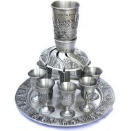 [아마존베스트]Holyland souvenir Wine Fountain 1 Kiddush cup & 8 Goblets Pewter Judaica Jerusalem israel shabbat