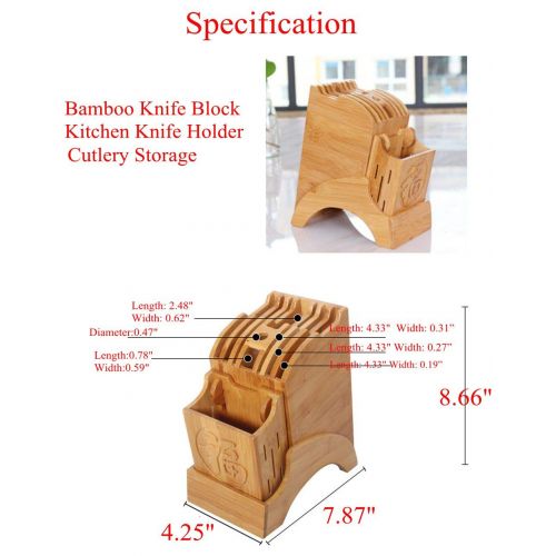  HomDSim Bamboo Knife Block Without Knives Knife Storage Organizer and Holder for Knives Scissors and Sharpening Rod