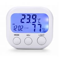 HomEnjoy Digital Hygrometer Indoor Thermometer, Electronic Mini Blue Backlight Humidity Temperature Gauge Monitor with Alarm Clock, Wireless for House Pet Reptile Baby Kids